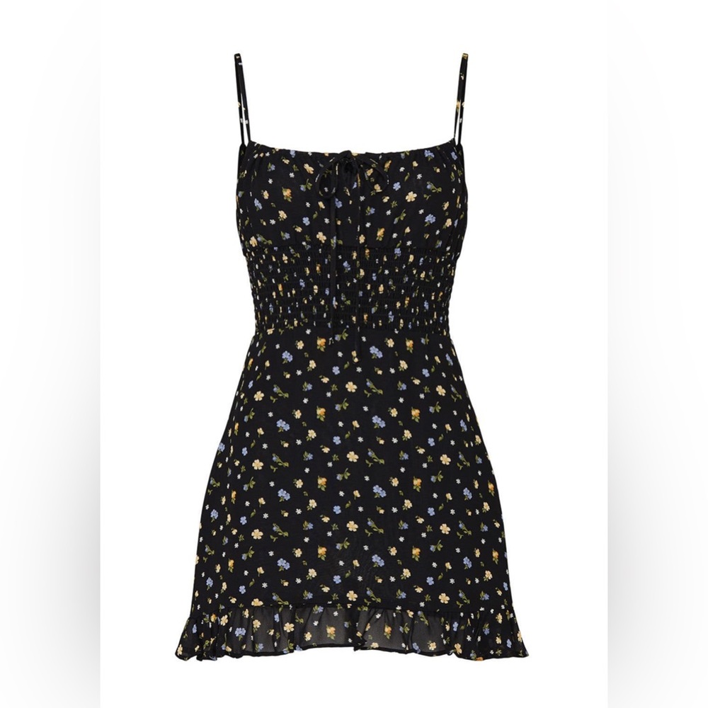 Reformation Black Floral Printed Mini Dress